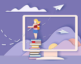 卡片与孩子坐在鲸鱼飞行在天空