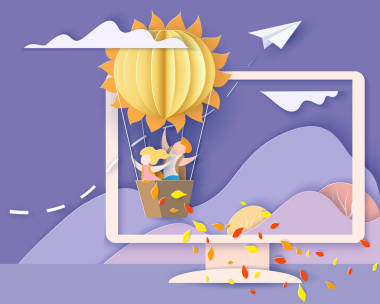 卡片與孩子坐在鯨魚(yú)飛行在天空