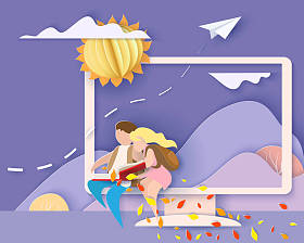 卡片与孩子坐在鲸鱼飞行在天空