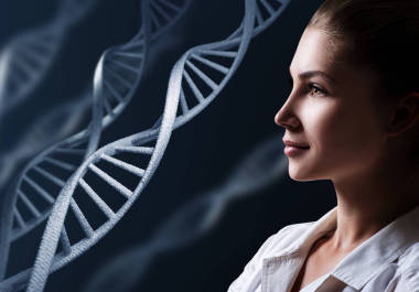 Dna 链实验室中的女科学技师