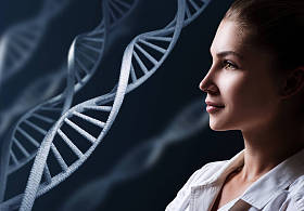 Dna 链实验室中的女科学技师