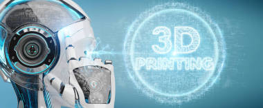 模糊背景下的機(jī)器人白種女人使用3d 打印數(shù)字全息圖3d 渲染