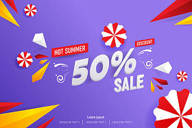 夏季热卖50%折扣矢量背景插图