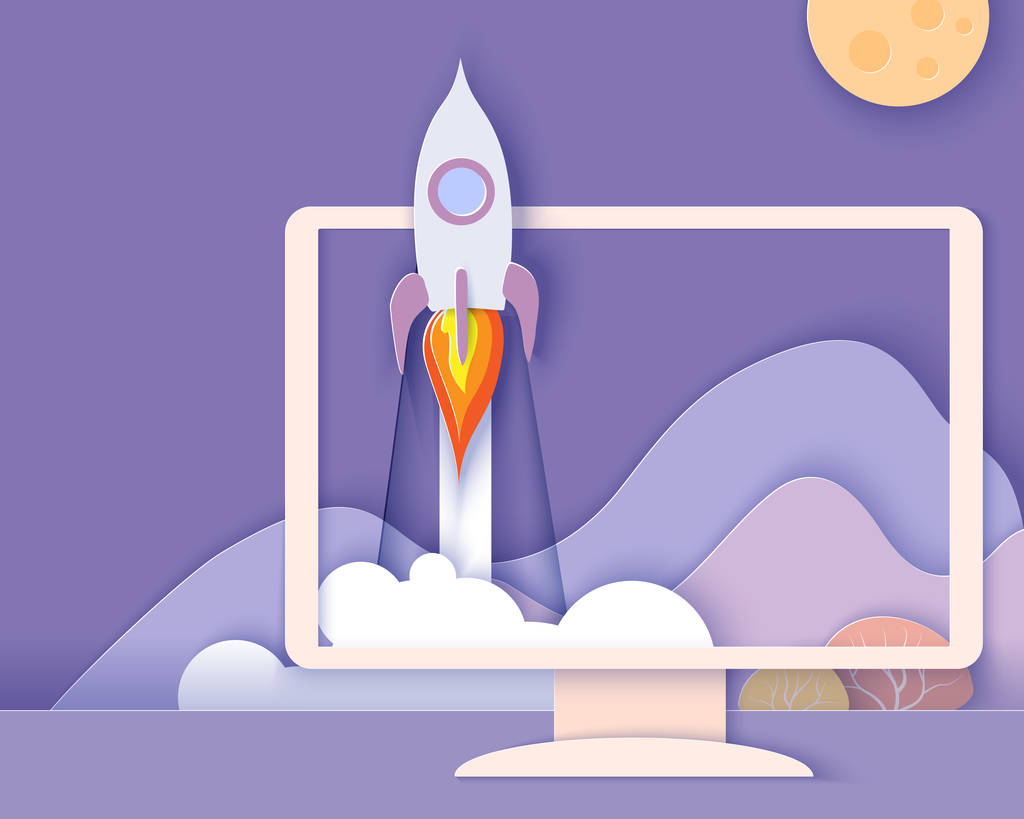 监控屏幕与山和火箭启动照片 监控屏幕与山和火箭启动照片