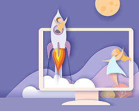 监视屏幕, 山和孩子在火箭图片