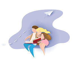 卡片与男孩和女孩读书书