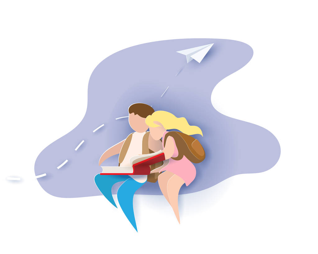 卡片与男孩和女孩读书书