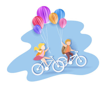 回到學(xué)校的孩子騎著熱氣球騎車