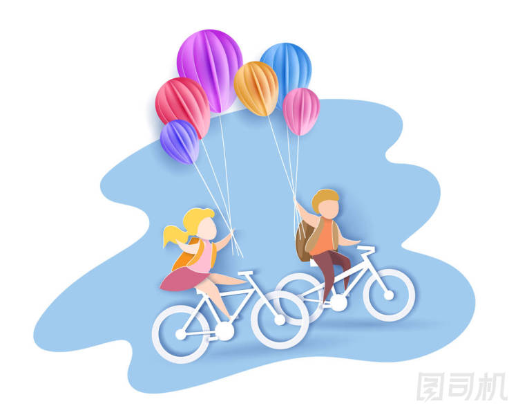 回到學(xué)校的孩子騎著熱氣球騎車