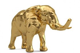 低聚金黄大象被隔绝在白色背景3d 例