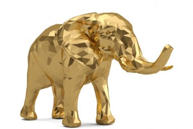 低聚金黄大象被隔绝在白色背景3d 例 低聚金黄大象被隔绝在白色背景3d 例