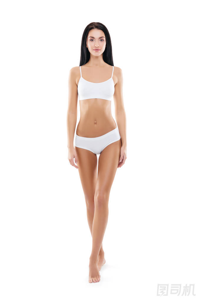 適合和運(yùn)動(dòng)的女孩內(nèi)衣。美麗和健康的女人擺在白色的背景。運(yùn)動(dòng), 健身, 飲食, 減肥和醫(yī)療保健理念