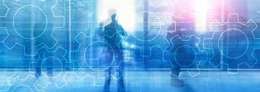 雙曝光齒輪機(jī)構(gòu)在模糊背景。商業(yè)和工業(yè)過程自動化概念