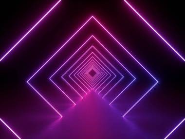 3d 渲染, 紫外霓虹燈方形門戶, 發(fā)光線, 隧道, 走廊, 虛擬現(xiàn)實, 抽象時尚背景, 紫羅蘭霓虹燈, 拱門, 粉紅色紫色鮮艷的顏色, 激光顯示