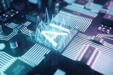 3d 插图抽象人工智能在印制电路板上。技术和工程理念。人工智能的神经元。电子芯片, 头处理器