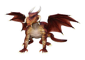 3d 白色背景下的红色童话龙的渲染