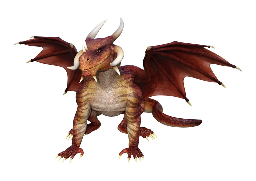 3d 白色背景下的红色童话龙的渲染