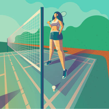 动画片妇女准备打大网球 图片