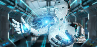 模糊背景下的白種人人形創(chuàng)造人工智能3d 渲染