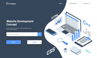 具有不同編程語言響應(yīng) web 模板設(shè)計的桌面的等距插圖網(wǎng)站開發(fā)概念