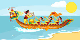 龙舟赛跑水平横幅向量例证图片