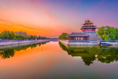 北京，中國(guó)紫禁城護(hù)城河黎明