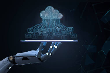3d 用云計(jì)算和技術(shù)圖標(biāo)渲染 ai 機(jī)器人