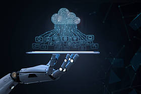 3d 用云计算和技术图标渲染 ai 机器人
