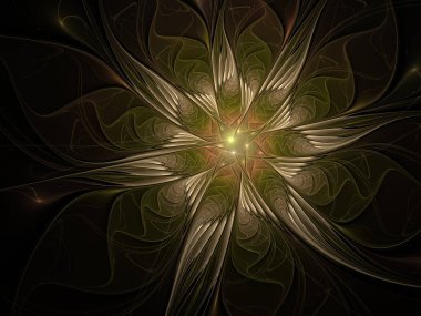 優(yōu)雅的金色, 極其細(xì)膩和半透明的花朵組成與柔滑的表面。計(jì)算機(jī)生成的圖形。藝術(shù)項(xiàng)目的花卉分形背景