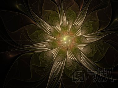 優(yōu)雅的金色, 極其細(xì)膩和半透明的花朵組成與柔滑的表面。計算機(jī)生成的圖形。藝術(shù)項目的花卉分形背景