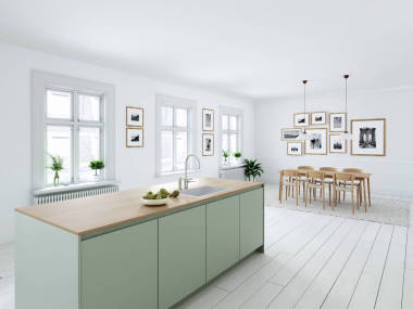 現(xiàn)代北歐廚房在閣樓的公寓里。3d 渲染