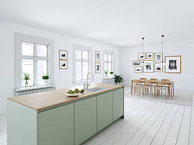 现代北欧厨房在阁楼的公寓里。3d 渲染