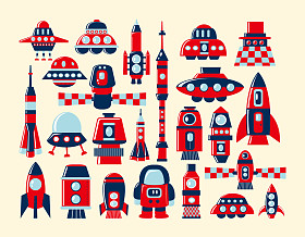 复古火箭图标设置的元素