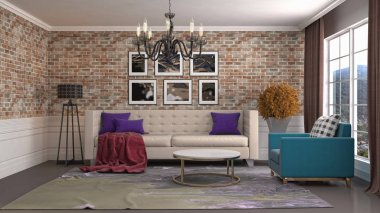 客厅的内部。3d 插图图片 客厅的内部。3d 插图图片