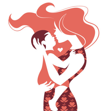 母親節(jié)快樂卡。美麗的母親與她的剪影