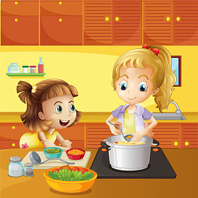 妈妈和女儿一起做饭照片