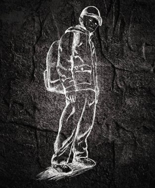 帶背包素描的小學(xué)生照片