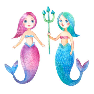 可愛(ài)的微笑美人魚(yú)水彩插圖白色背景