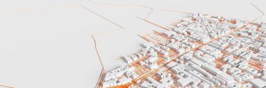 技術(shù)特大城市；城市和未來技術(shù)概念，原始3D渲染