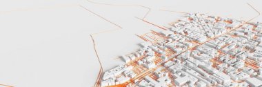 技術特大城市；城市和未來技術概念，原始3D渲染