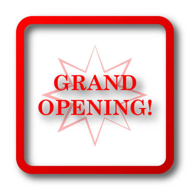 盛大开幕图标。白色背景上的互联网按钮