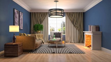 客廳的內(nèi)部。3d 插圖照片