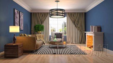 客廳的內(nèi)部。3d 插圖照片