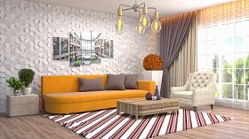 客厅的内部。3d 插图