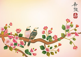 樱花、 鸟、 弹簧、 明信片