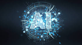 基于蓝色灰色背景3d 渲染的数字人工智能文本全息图