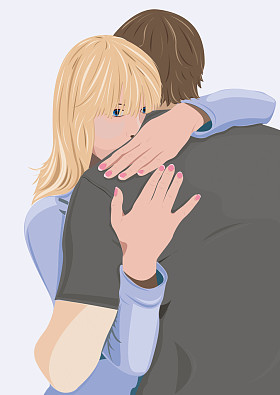 年轻女子拥抱的男人图片