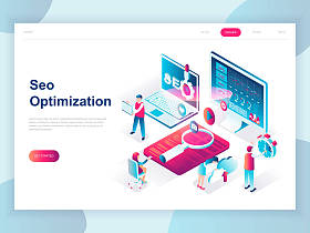 现代平面设计的等距概念的 Seo 分析的旗帜和网站。等距登录页模板。搜索引擎优化, 策略和营销。矢量插图