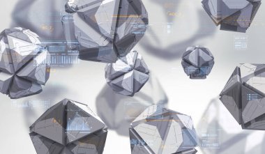 抽象3d 在空空間中繪制混沌幾何形狀。技術(shù)抽象元素的未來(lái)背景