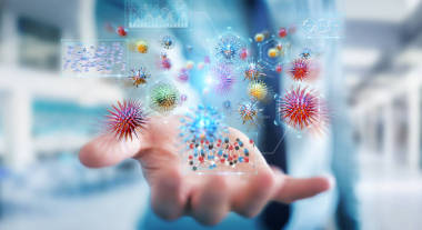 商人在模糊的背景下分析細菌顯微特寫3d 渲染